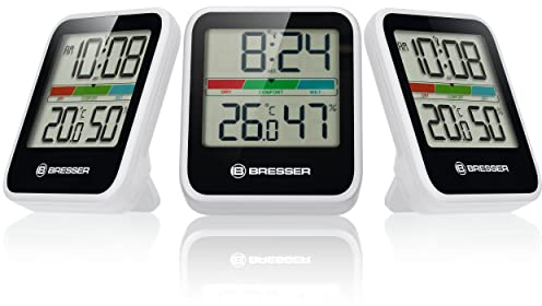 Bresser Set di 3 termometri igrometro Climate Monitor da appoggiare o a parete con indicatore di clima colorato – 7,2 x 1,6 x 8 cm, bianco