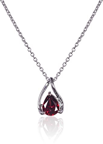 namana Collar de plata de ley 925 con colgante de granate natural, Collar Mujer Plata con piedra semipreciosa de granate en forma de pera engarzada en un elegante colgante granate Para Mujer