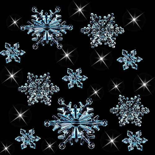 HERZWILD 35pcs Clear Acrylic Crystal Snowflake Ornaments ice blue Winter Wonderland Snowflake Hanging Pendants for Christmas Xmas Tree Decorations (35 xuehua-ice blue)