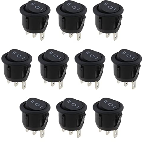 YINETTECH 10 Stück Kippschalter 3-Pin 3-Positionen EIN/AUS/EIN Wippschalter SPDT AC 10A/125V 6A/250V Snap-in Schalter für Auto Boot Motorrad Wasserspender
