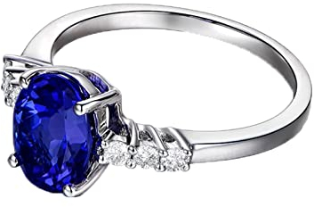 Tansanit Ring Weißgold, Ring Damen aus 18 Karat Weißgold mit 2.26ct Ovaler Tansanit, Größe 62 (19.7)