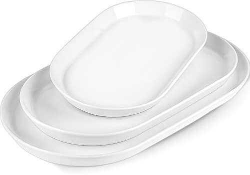 Taeochiy Plato grande para servir – Bandeja ovalada de 16/14/12 pulgadas, platos de cerámica para pavos para entretenimiento, fiesta de Navidad, juego de 3, blanco