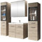 Mirjan24 Badmöbel Set Madrit II mit Waschbecken und Siphon, Komplettprogramme für Spiegelschrank, Waschtisch, Hochschrank (San Remo, mit weißer LED Beleuchtung)