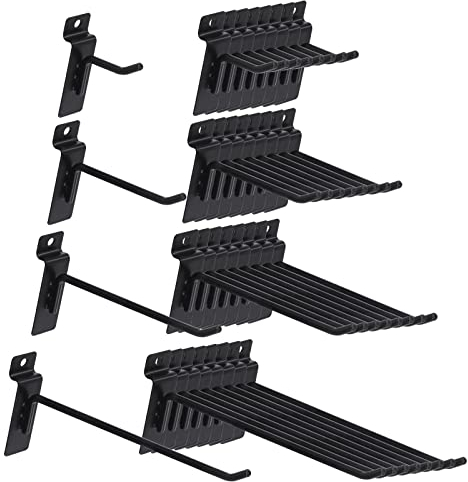 Swpeet 32Pcs 4 Taglie 2 4 6 8 Heavy Duty Slatwall Ganci Assortimento Kit, Slatwall Accessori Slatwall Ganci Pannello Garage Organizzazione Slat Ganci Da Parete Pegboard Griglia Ganci Display