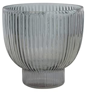 Bloomingville Moderner Kerzenhalter aus plissiertem Glas, graue Vase, Grau