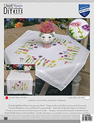 Vervaco Stickpackung Kreuzstich Set Vorgedruckt Tischläufer Frühlingsblumen Stickdecken Vorgezeichnet DIY Basteln Erwachsene Kreativ Stickläufer zum Selbersticken 40 x 100 cm Stickset