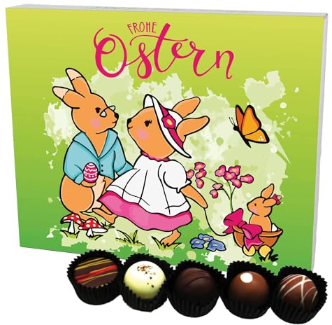 Hallingers Hasenfamilie XL - Ostergeschenke für Osterkörbchen zu Ostern, Pralinen handmade ohne Alkohol (Box) - Geschenk im Sommer & als perfektes Grillgeschenk | Glückwunsch Glückwünsche Freundschaft