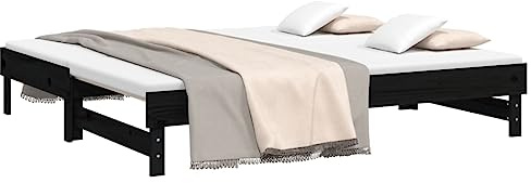 vidaXL Tagesbett Ausziehbar Sofa Gästebett Sofabett Bett Bettsofa Holzbett Schlafsofa Ausziehbett Bettgestell Schwarz 2X(90x190) cm Massivholz Kiefer