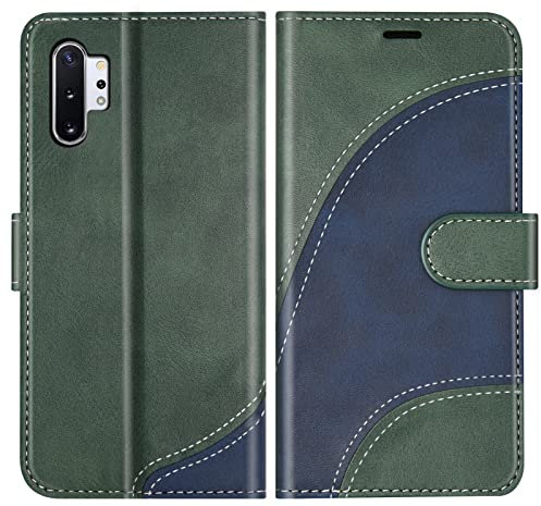 BoxTii Coque pour Samsung Galaxy Note 10 Plus/5G, Portefeuille Étui en Cuir PU, Magnétique Protection Housse, Vert