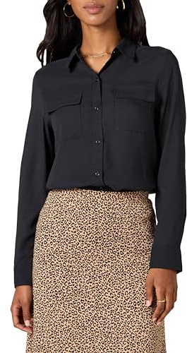 Amazon Essentials Women's Georgette Long-Sleeved Relaxed-fit Pockets Shirt