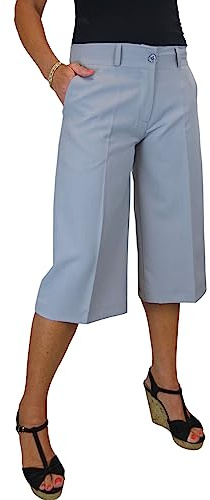 icecoolfashion Women's Wide Leg Smart Culottes Trousers Silver Grey (10)