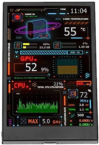 ASHATA 3,5 Zoll IPS USB Bildschirm, Computer Temperaturmonitor, Plug and Play PC Sensorpanel Display mit Zwei USB Anschlüssen, CPU Datenmonitor mit Visuellem Themeneditor für