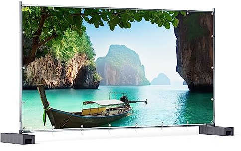 Wallario XXL Outdoor-Poster für Garten oder Balkon Fischerboot in Thailand blaues Meer und Steinfelsen, Motivbanner Größe: ca. 340 x 173 cm, Outdoor-Bild