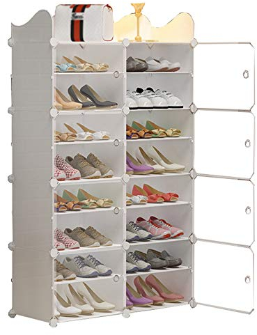 HWSY Regale Schuhregal Zaun 2 Säulen 8 Ebenen Kunststoff Mit Tür 32 Paar Schuhe Aufbewahrung Schlafsaal Wohnzimmer Weiß 85X32X138CM Interesting