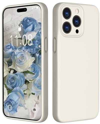 KPPIT Liquid Silicone Case Designed for iPhone 15 Pro Max Case, Full Body Protective Covered Gel Rubber Slim Shockproof Cover with Microfiber Lining Phone Case, 6.7 inch (White)