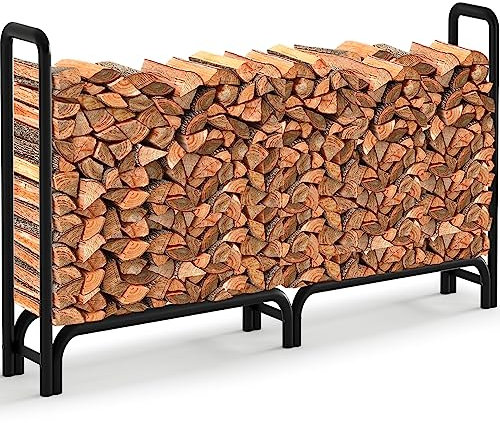 Amagabeli 244cmx122cmx35,56cm Range Bûche Extérieur Support à Bois de Chauffage Porte-bûches Abris Bois Métallique Solide Support de Journal de Cheminée Noir