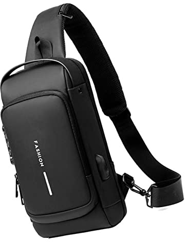 AMONIDA Fahrrad-Brusttasche, Anti-Diebstahl-Umhängetasche mit Großem Fassungsvermögen, Oxford-Stoff für Herren (Schwarz)