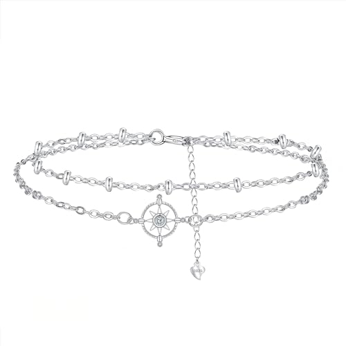 Hifeeled Bracelet Etoile Femme Argent Sterling 925 Bracelet Gouvernail Cadeaux Noël D'anniversaire Originaux pour Femmes Épouse -Réglable(16cm+4)