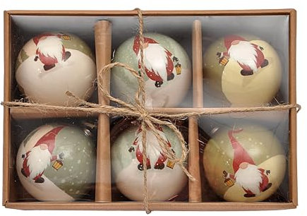 Ciao- Set 6 sfere decoupage ornamentali Santa Klaus (Ø7,5cm) con nastro in tessuto per albero di Natale in giftbox avana