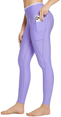 BALEAF Legging de natation pour femme avec poches à fermeture éclair - Rashguard avec doublure - Maillot de bain modeste UPF 50+, violet, M