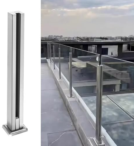 CAVATINY Glasgeländerpfosten aus Edelstahl 304 – Geländerpfosten mit Gebürstet – Rostbeständigkeit für Veranda, Balkon, Pool, Garten, Innen- und Außenbereich (Einzel Schlitz, 95cm Höhe)