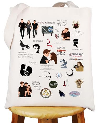 WZMPA Edward Cullen & Bella Swan Abenddämmerung Wiederverwendbare Tasche Geschenk für Twilight Fans, Handtasche, Jacob Black, Tg Haarnadeln, Large