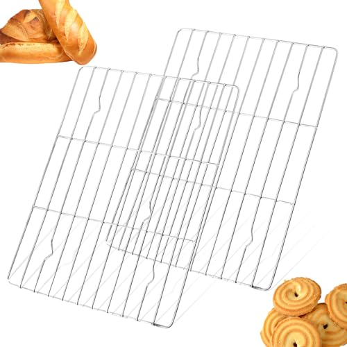 Cooling Rack Set of 2, Stainless Steel Wire Grill Rack for Oven Roasting Baking Cooking, 23x16.5x1cm, Fit Oven Tray for Cake/Meat/Bread, Cooking, Drying,Dishwasher Safe