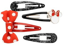 DISNEY MICKEY & MINNIE – Lot de 4 Pinces Clic Clac à Paillettes Minnie – Accessoire Cheveux Fille Courts et Fins – Barrettes Bijoux Rigolos pour Petites Fans – Produit Officiel Disney