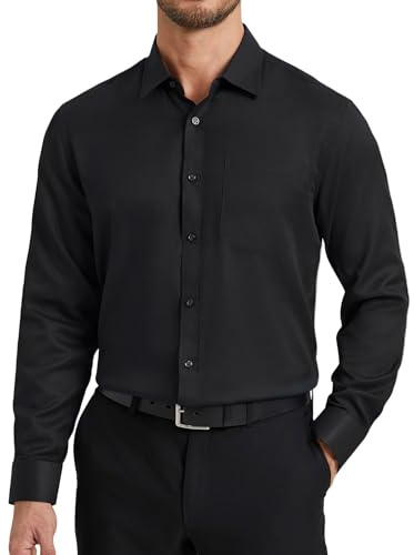 HISDERN Camisas de Vestir para Hombre Manga Larga Formal Camisa de Algodón con Bolsillo Botones Regular Fit para Boda Negocios Fiesta S-4XL