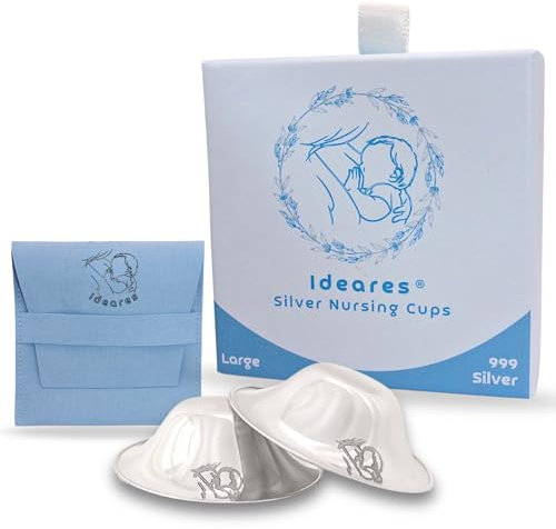 Ideares 999 Silver Nipple Shields for Breastfeeding – Pure Silverette Nursing Cups – Soothing Silver Nursing Cups for Sore Nipples – Postpartum & Breastfeeding Essentials for New Moms – L