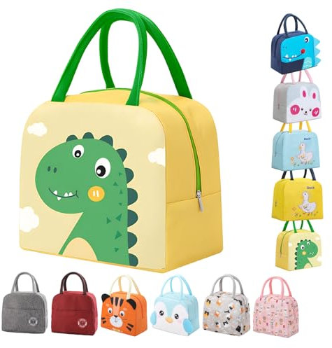 JYJLLM Insulated Kids Lunch Bag - Perfect for Boys, Girls, Toddlers and Babies - Cute and Cool Design - Ideal Lunch Box for School and Picnics Insulated Lunch Bag Kids Lunch (Green Dinosaur)
