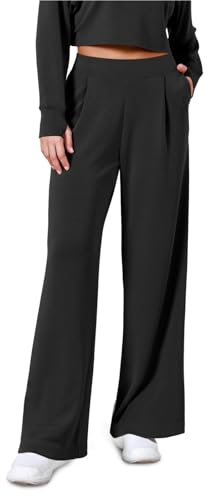 Clode Ladies Work Business Trousers Straight Leg High Waist Casual Work Business Pants Loose Fit Plain Bottoms with Pockets A-72