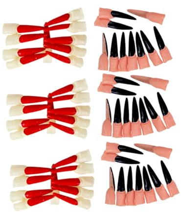 BESTonZON 60stücke Teiliges -fingernägel Halloween-zubehör Für Kostümpartys Kreative Und Realistische Fake-nägel Für Cosplay Schwarz Und Rot