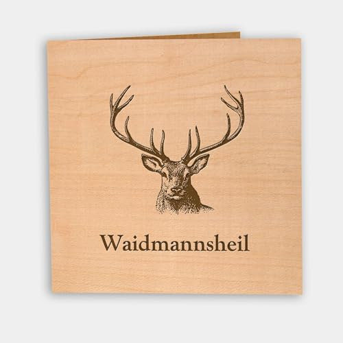 Original Holzgrusskarte – Geburtstagskarte Jäger, Jägerin, Förster - Hirschkopf Waidmannsheil – einzigartige Grußkarte, Glückwunschkarte Jäger, Gratulation, Geschenkideen für Jäger