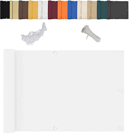 Copertura balcone, copertura terrazzo, opaca, molteplici misure e colori, fissabile per piccole piscine, terrazzi, parcheggi e giardini - bianco 130x600cm