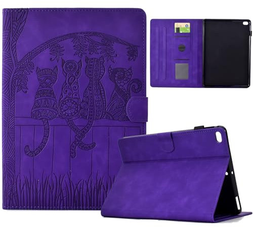 TEDTIKJT Funda para iPad Mini 5/iPad Mini 4/iPad Mini 3/iPad Mini 2/iPad Mini 1 7.9 Funda PU Cuero Flip Cover Soporte Protección para Tablet iPad Mini 5/4/3/2/1 Carcasa,Gato Vallado Morado