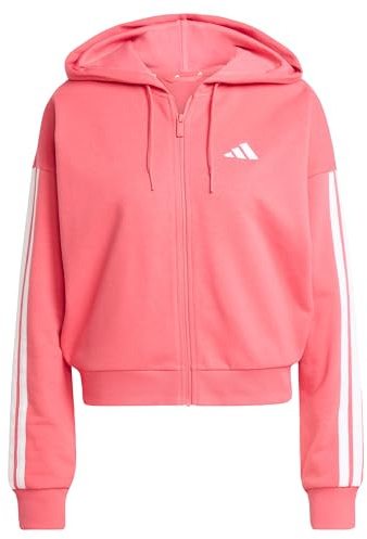adidas Damen Essentials 3-Stripes French Terry Full Zip Hoodie, Semi Turbo/White, L