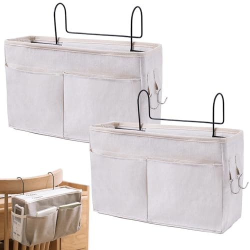 Qanye 2 Stücke Bett Organizer Zum Einhängen, Multifunktionale Hängetasche, für Büro, Küche und Schlafzimmer Verwendet (Beige)