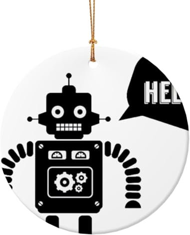 Schwarzer Roboter, Keramik-Ornamente, runde Dekoration, personalisierter Weihnachtsbaum-Sublimationsanhänger für Heimwerker, Urlaubsdekoration, 9 cm