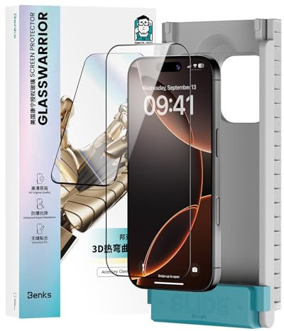BENKS GlassWarrior 2 Sapphire Screen Protector for iPhone 16 Pro Max, Scratch-Resistant, 9H Hardness Tempered glass, Slim Design with Bubble-Free Application