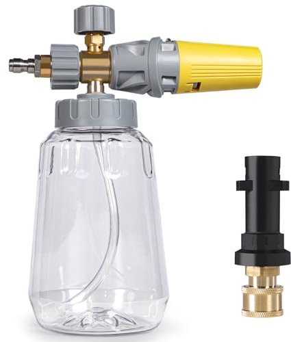 Lanza de espuma de nieve compatible con Karcher K2-K7, cañón de espuma de nieve de 1 litro con boquilla ajustable, pulverizador de espuma de nieve con boquilla de conexión rápida de 1/4 pulgadas para