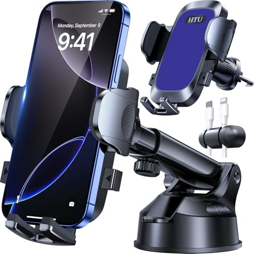 HTU 2026 Super Suction Car Phone Holder, Stable Shockproof 3-in-1 Dashboard Windscreen Vent Phone Holder for Cars with 360° Rotation, Compatible with iPhone 17 Pro Max 16 15 14 & Samsung, Light Blue