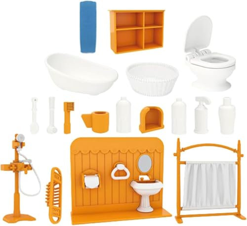 Puppenhaus Möbel Set Badezimmer, 18 Stück Miniatur Möbel Set Badewanne Toilette Waschbecken Schrank Kleiderbügel, Puppenhaus Zubehör Deko 1:12 Puppenhaus Deko für Kinder ab 3 Jahren