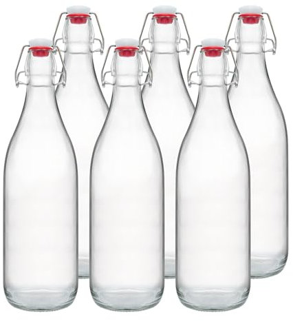 Ultimo Designs Clear Glass Bottles With Airtight Swing Top Lids 6 x 1000ml