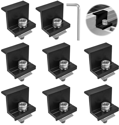 SyiXute 8 Pcs Solar Panel End Clamp 30 mm,Aluminum Solar Panel Z Brackets,Solar Mounting Brackets Kit for Roof/Wall/Boat/Off-Grid/RVs (Black)