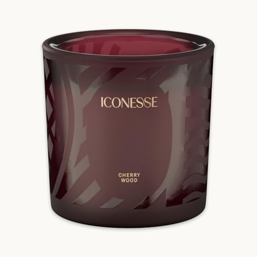 Iconesse Kirschholz Duftkerze im Glas – 1 Baumwoll-Docht, 280g Sojawachskerze, 48 Std. Brenndauer, saubere vegane Herbstduftkerze, ideal als Geschenk & für gemütliches Zuhause