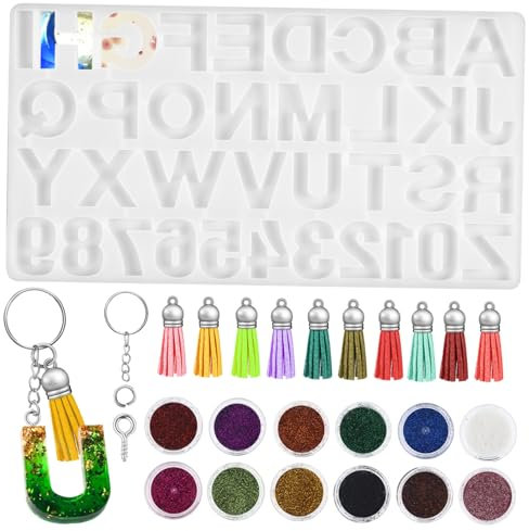 DIYEAH 1 Ensemble Moule Silicone pour Résine Kit de Moulage de Lettres et Chiffres pour Diy de Porte Clés Bijoux et Décorations Maison