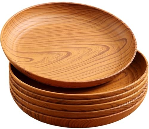 Abbdbd Round Food Serving Tray 6pcs Japanese Style Tea Tray Wood Grain Charcuterie Board Cheese Platter Multipurpose Plate for Home
