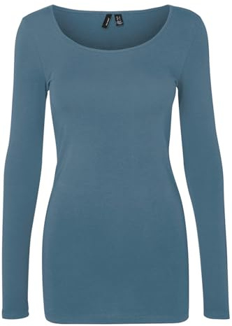 VERO MODA Vmmaxi My Ls Soft Long U-Neck Noos - Maglia a maniche lunghe da donna, Blu (Bluestone), L