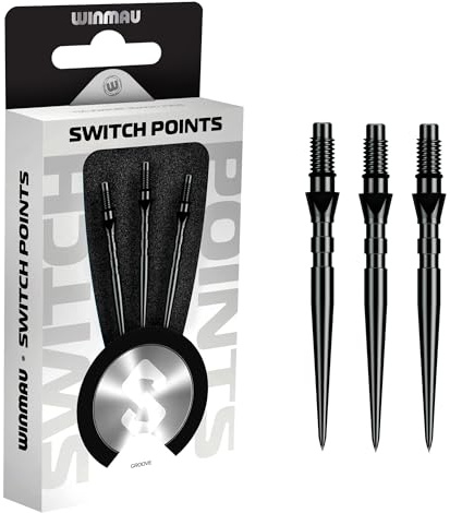WINMAU - Switch Punkte - Spitze aus Kohlenstoffstahl - Gewinde-Schnellwechselmechanismus - 1 Set pro Packung - Erhältlich in Schwarz und Silber - Glatt, Groove & Welle - 26mm, 30mm & 40mm